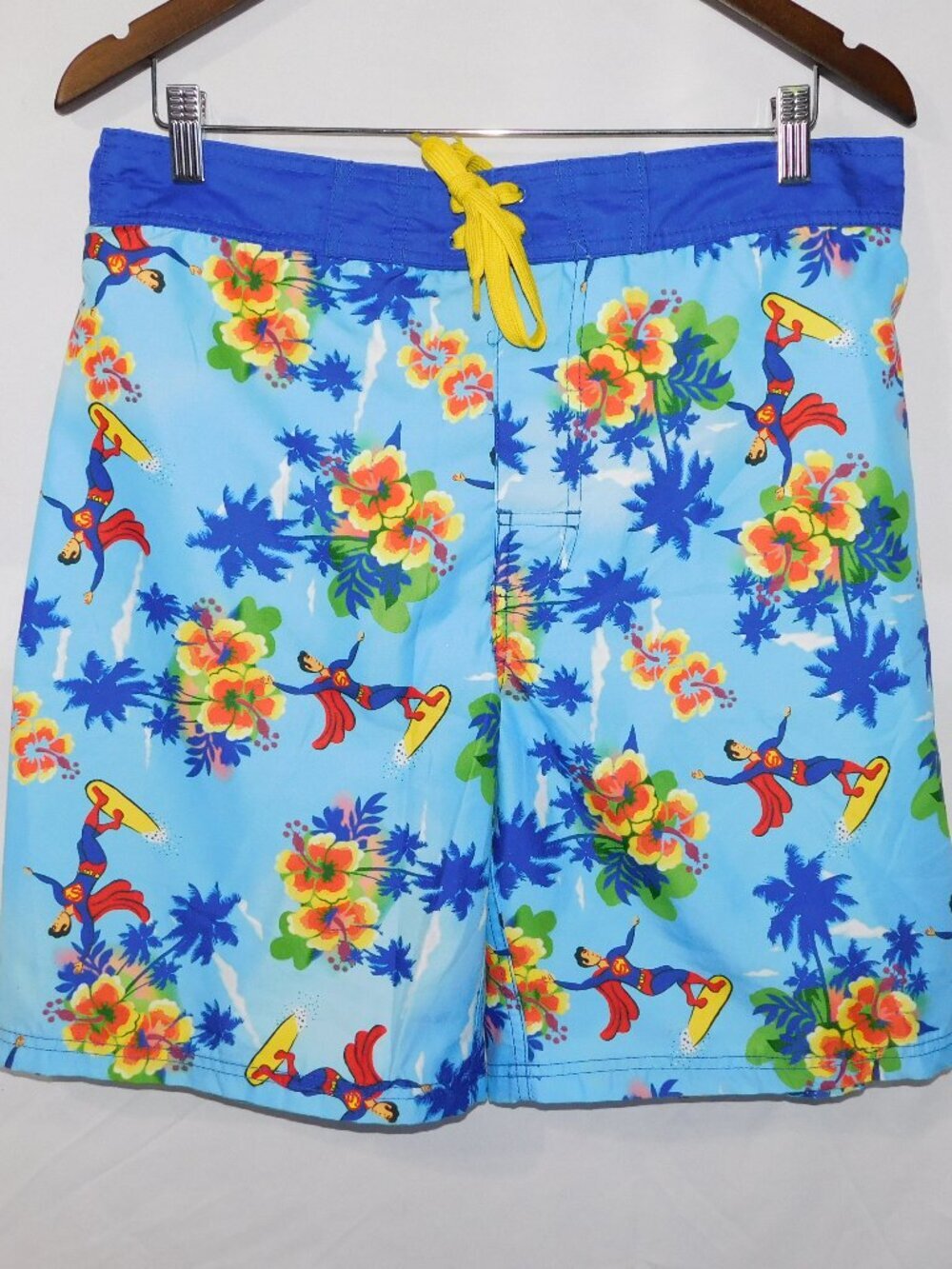 Superman Swim Board Shorts Tropica lBlue Surfing DC Comics Hawaiian Mens M